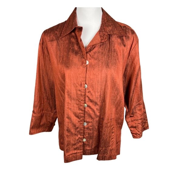 Kioti of Santa Fe Women's 100% Silk Button down Jacket Blouse Size ML - Picture 1 of 7